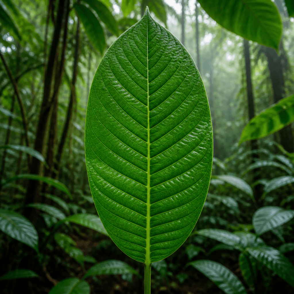 Kratom leaf in the rainforest canopy